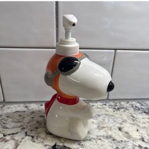 Vintage 80's Peanuts Snoopy Red Baron‎ Pilot Ceramic Soap Dispenser Lotion Pump